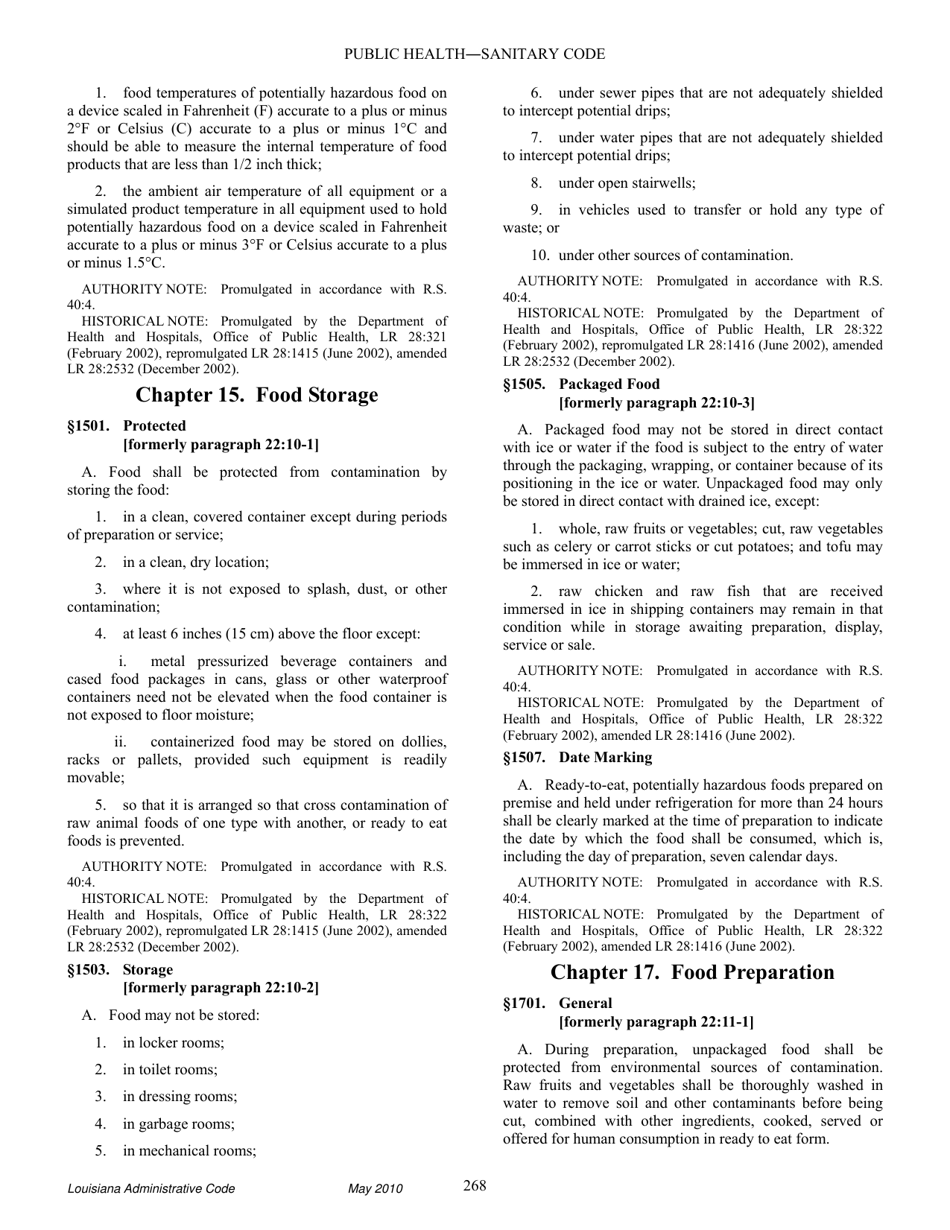 Louisiana Title 51 Public Health Sanitary Code Part Xxiii. Retail