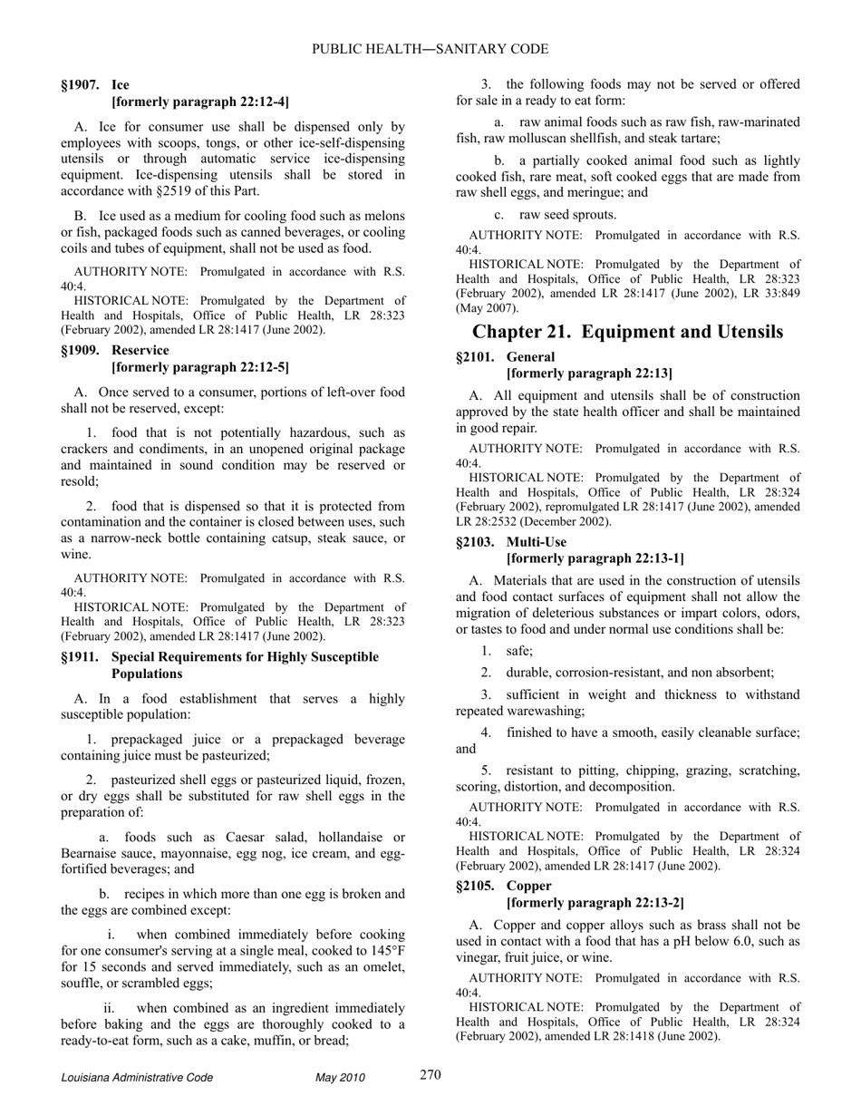 Title 51 - Public Health - Sanitary Code - Part Xxiii. Retail Food Establishments - Louisiana, Page 16