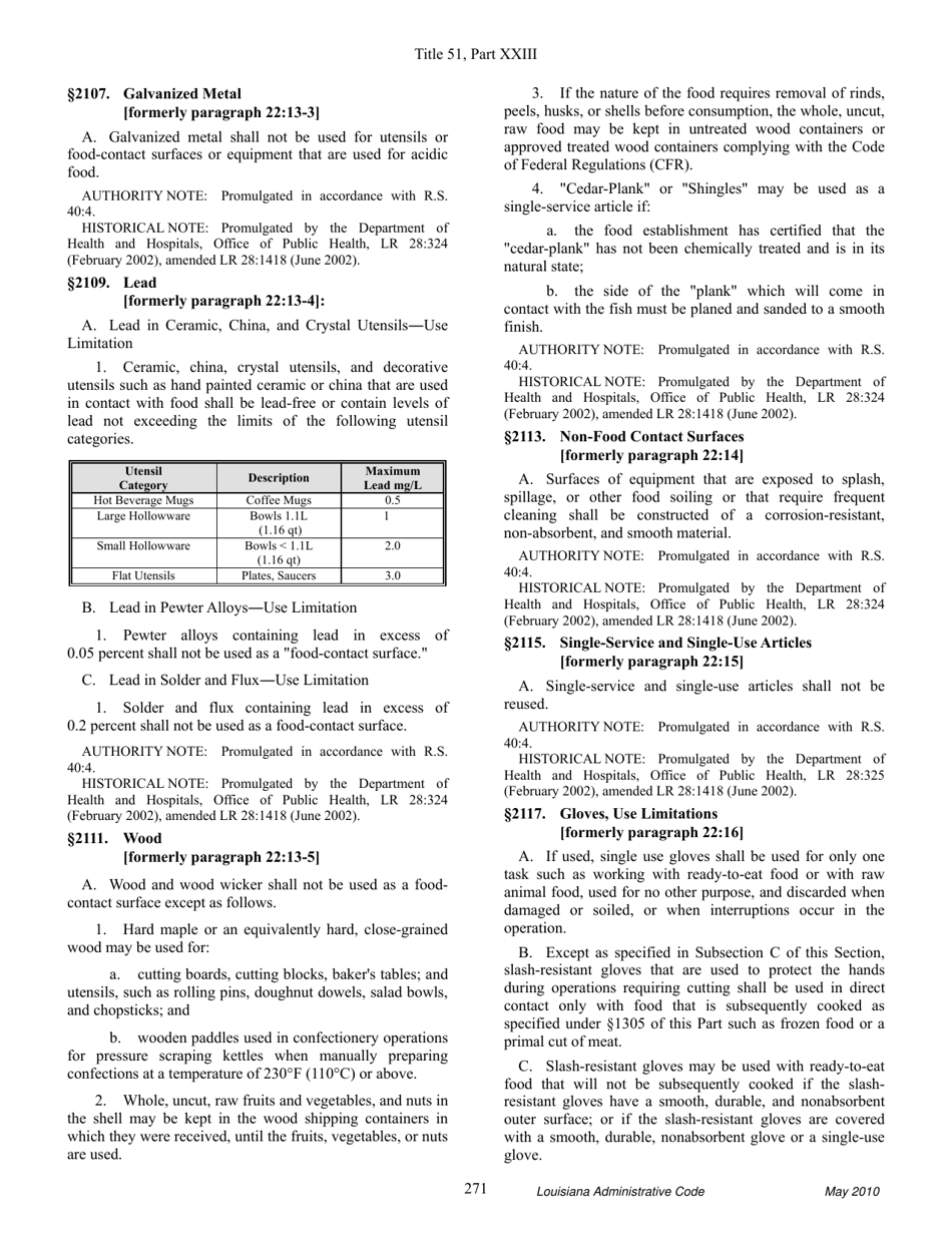 Title 51 - Public Health - Sanitary Code - Part Xxiii. Retail Food Establishments - Louisiana, Page 17