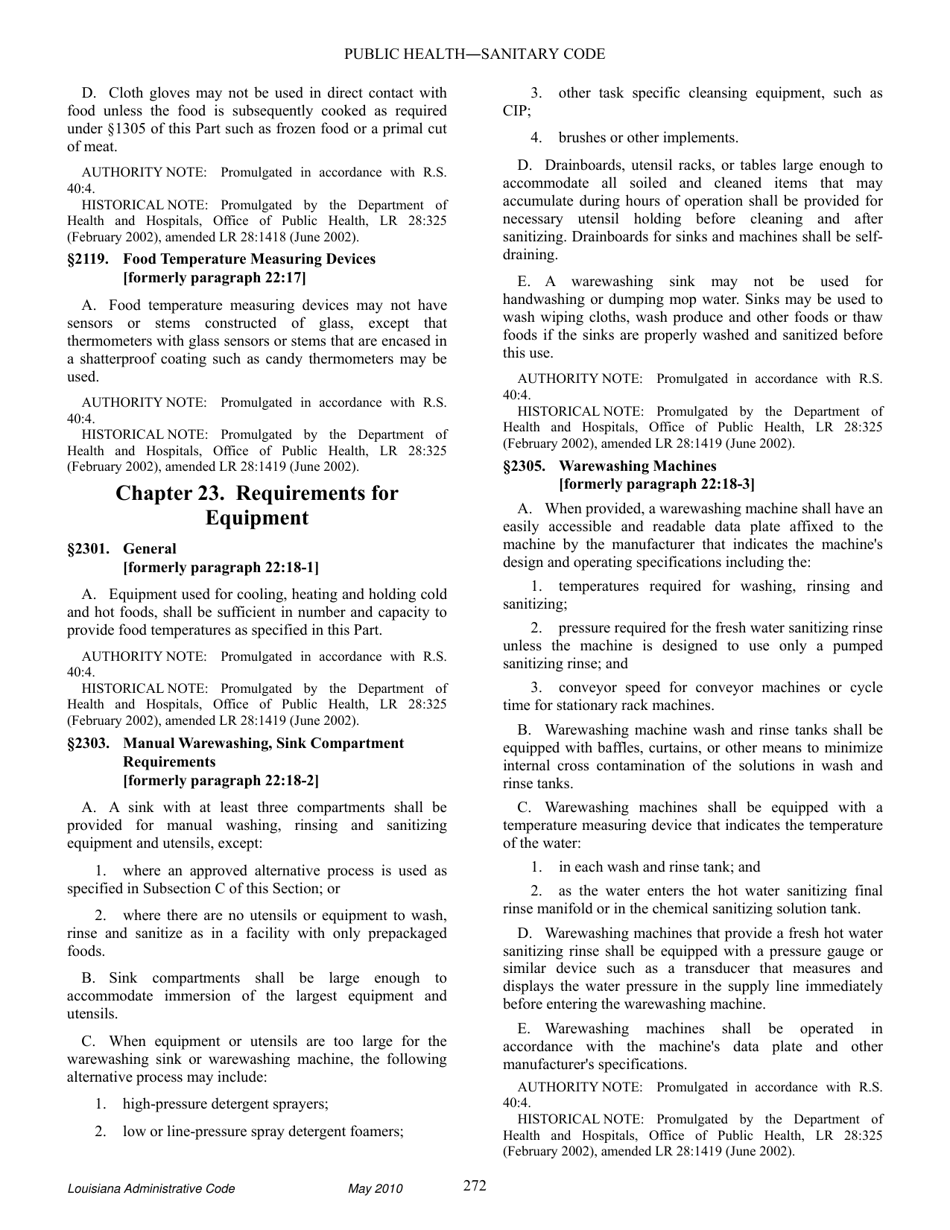 Louisiana Title 51 Public Health Sanitary Code Part Xxiii. Retail