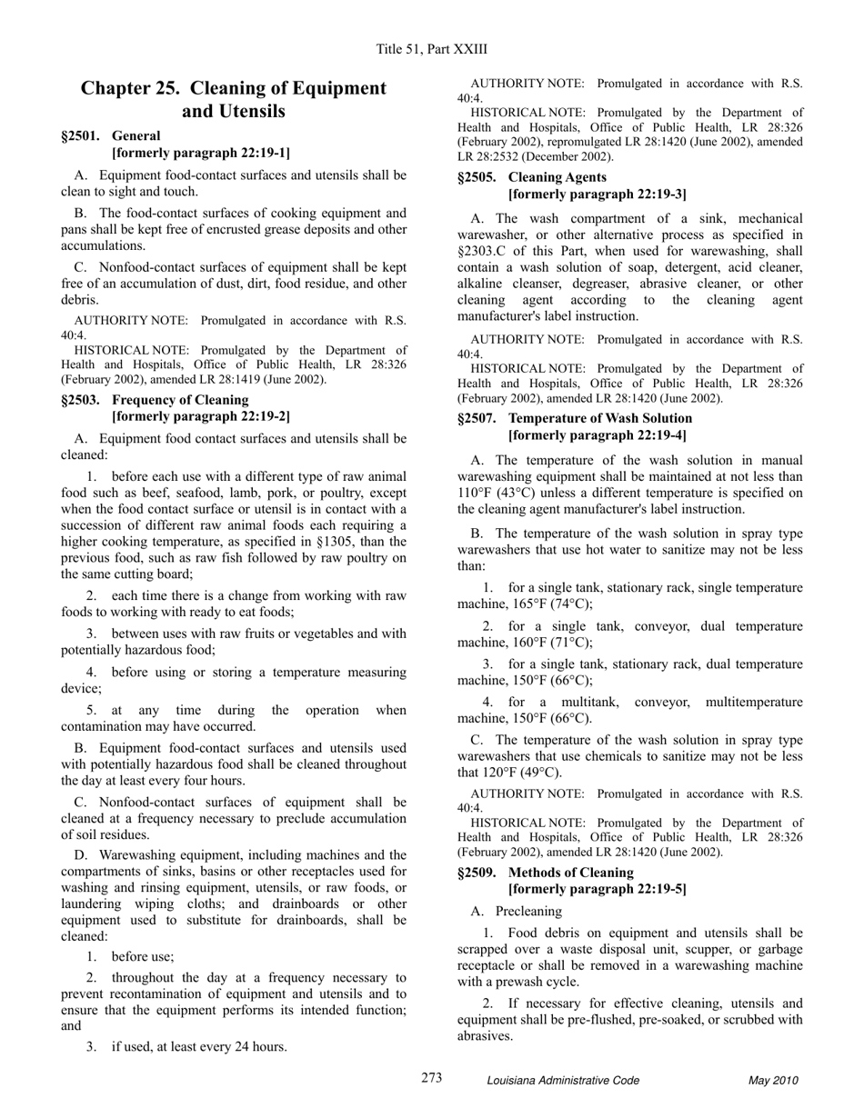 Louisiana Title 51 Public Health Sanitary Code Part Xxiii. Retail