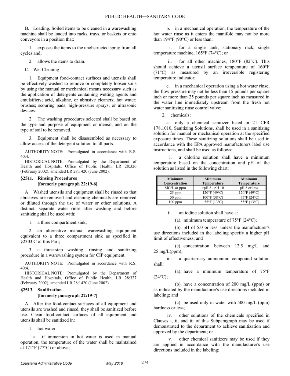 Title 51 - Public Health - Sanitary Code - Part Xxiii. Retail Food Establishments - Louisiana, Page 20