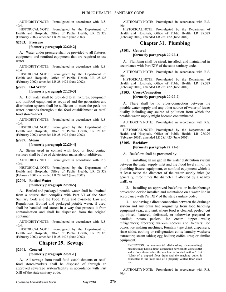 Louisiana Title 51 Public Health Sanitary Code Part Xxiii. Retail