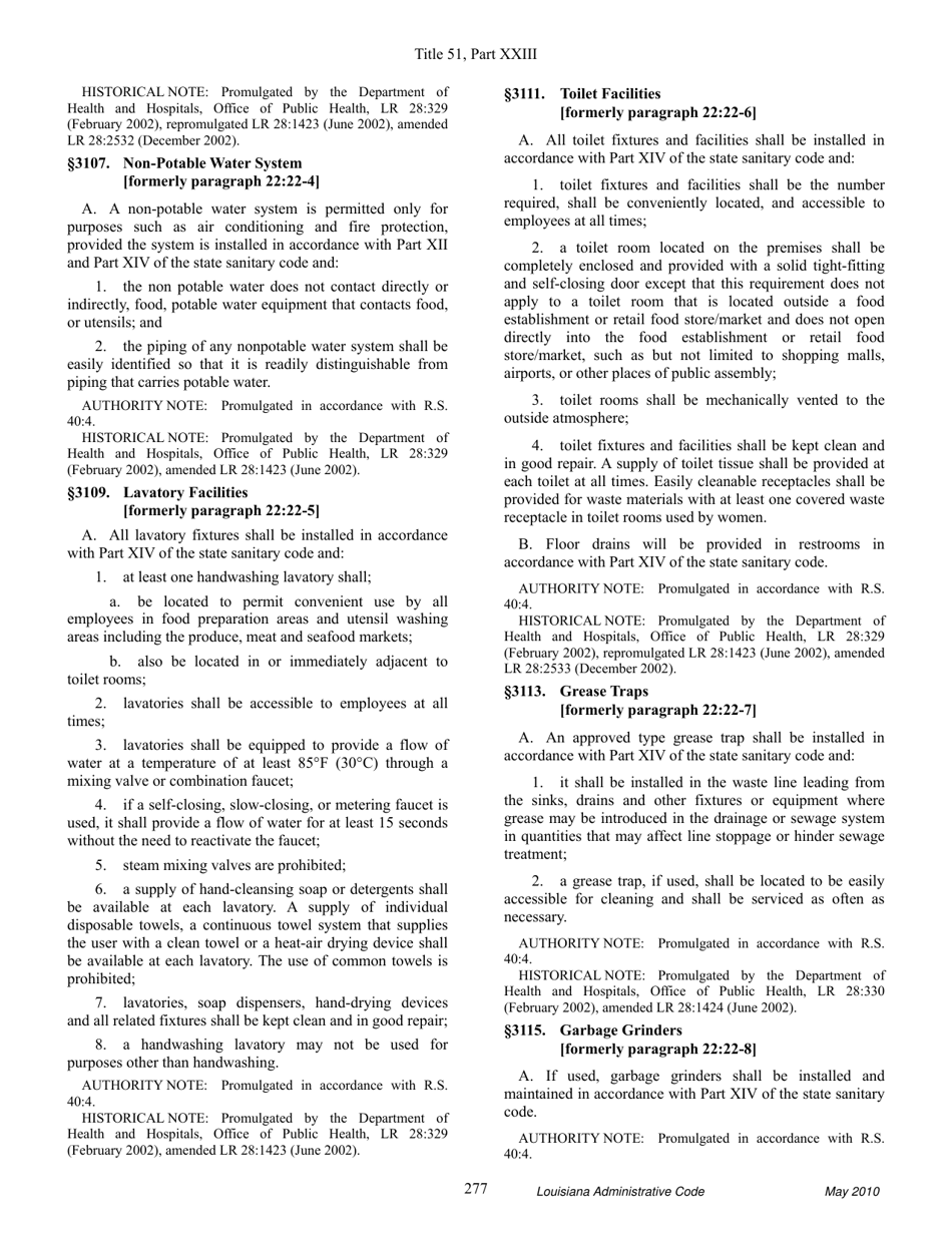 Louisiana Title 51 Public Health Sanitary Code Part Xxiii. Retail