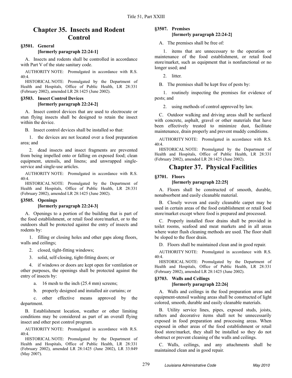 Louisiana Title 51 Public Health Sanitary Code Part Xxiii. Retail