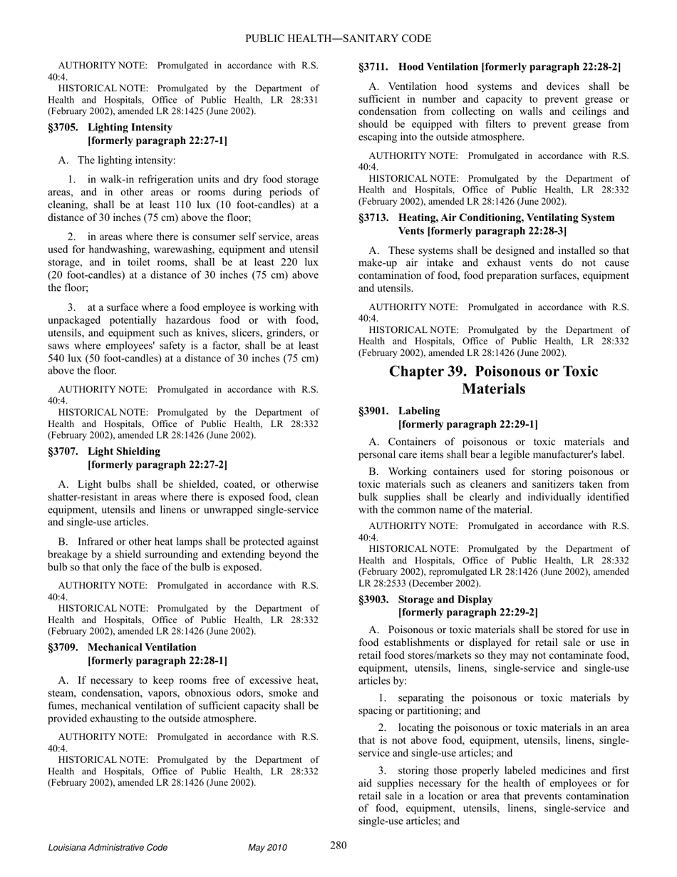 Louisiana Title 51 Public Health Sanitary Code Part Xxiii. Retail