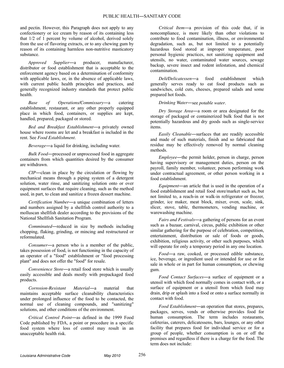 Louisiana Title 51 Public Health Sanitary Code Part Xxiii. Retail