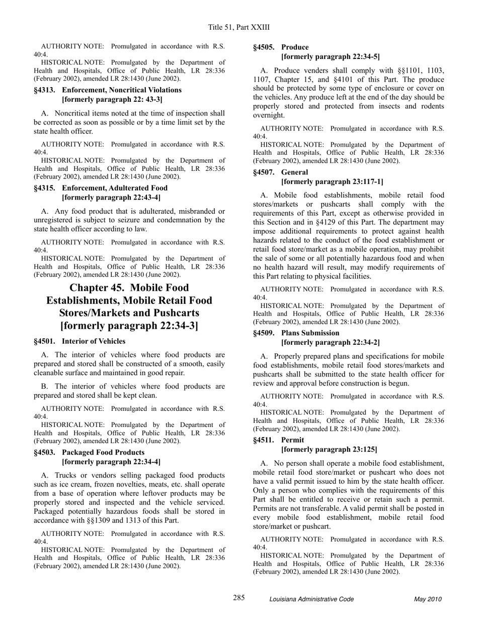 Title 51 - Public Health - Sanitary Code - Part Xxiii. Retail Food Establishments - Louisiana, Page 31