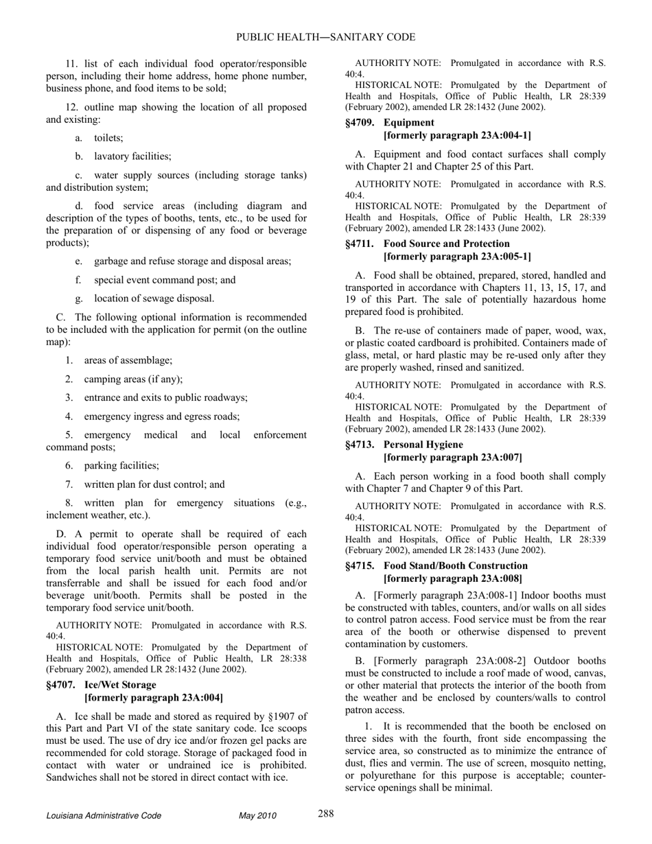 Louisiana Title 51 Public Health Sanitary Code Part Xxiii. Retail