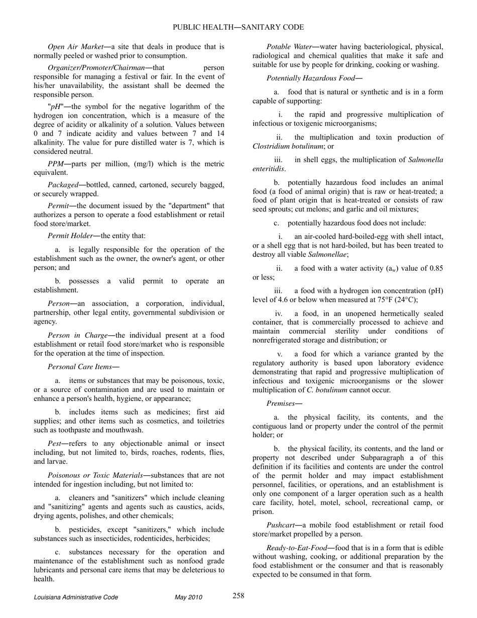 Louisiana Title 51 Public Health Sanitary Code Part Xxiii. Retail