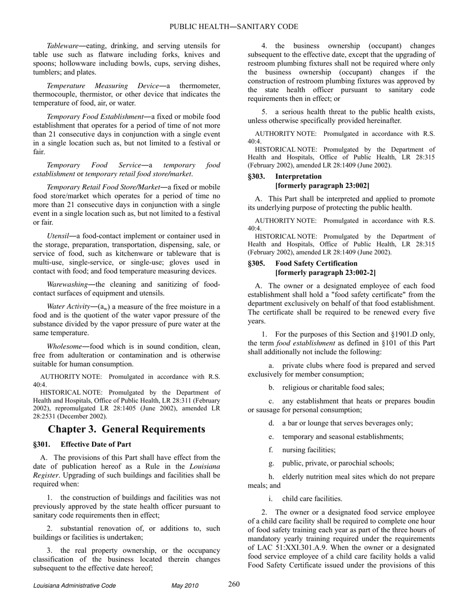 Louisiana Title 51 Public Health Sanitary Code Part Xxiii. Retail