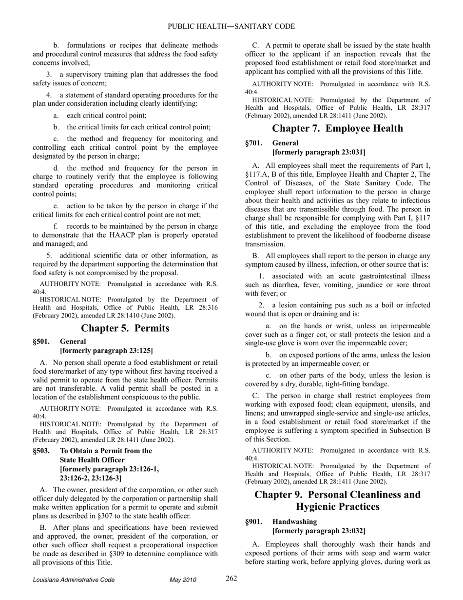 Louisiana Title 51 Public Health Sanitary Code Part Xxiii. Retail