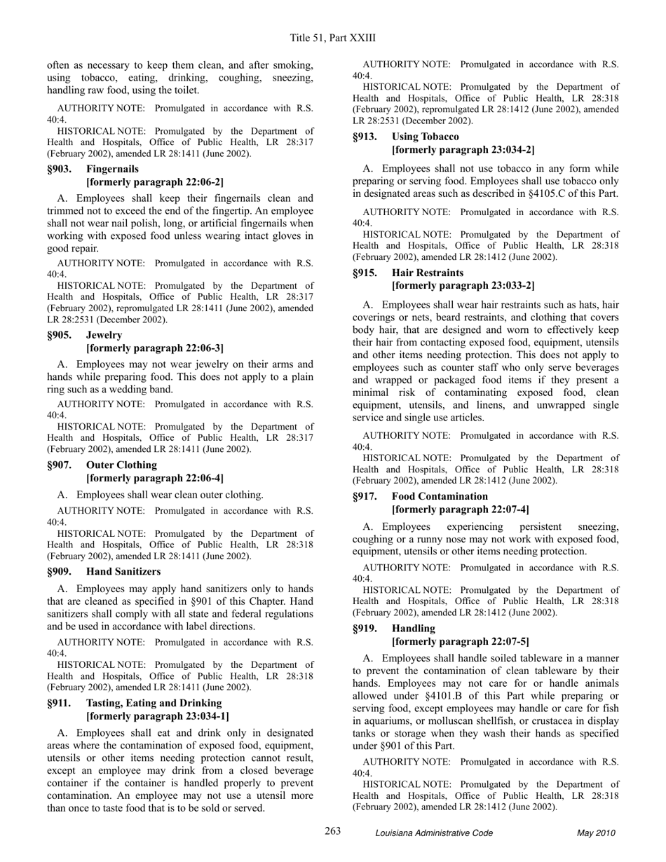 Louisiana Title 51 Public Health Sanitary Code Part Xxiii. Retail