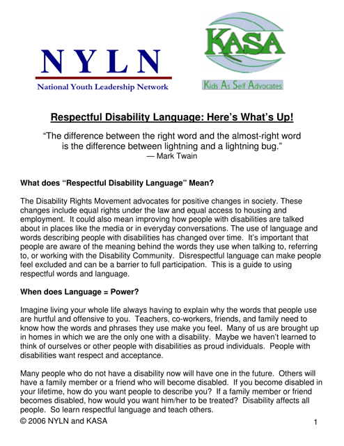 Respectful Disability Language: Here's What's up! - Nyln, Kasa
