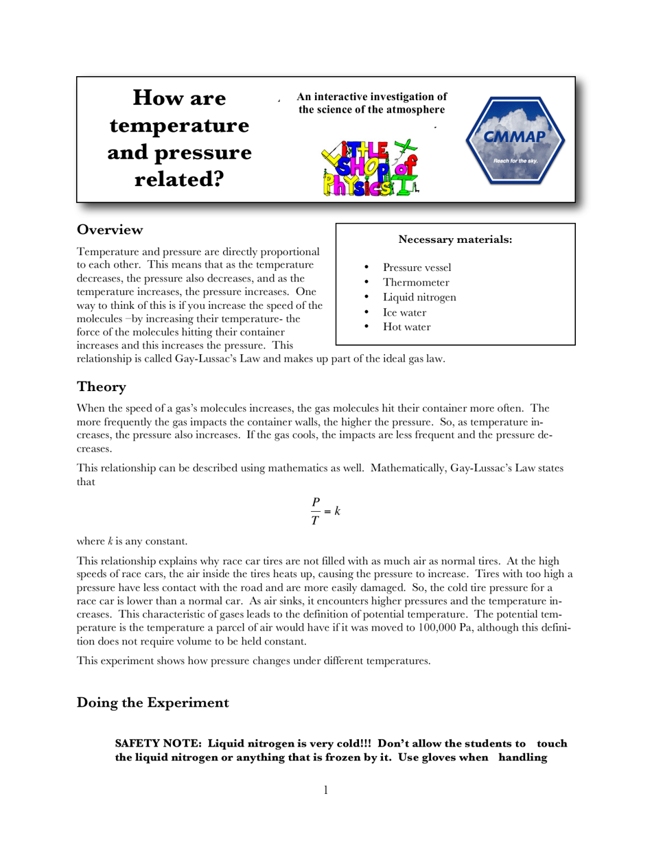 How Are Temperature and Pressure Related? - Center for Multi-Scale ...