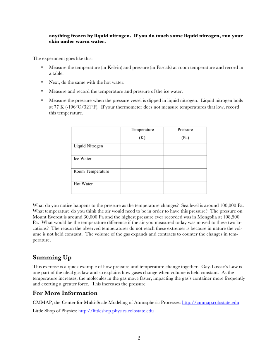 How Are Temperature and Pressure Related? - Center for Multi-Scale Modeling of Atmospheric Processes, Page 2
