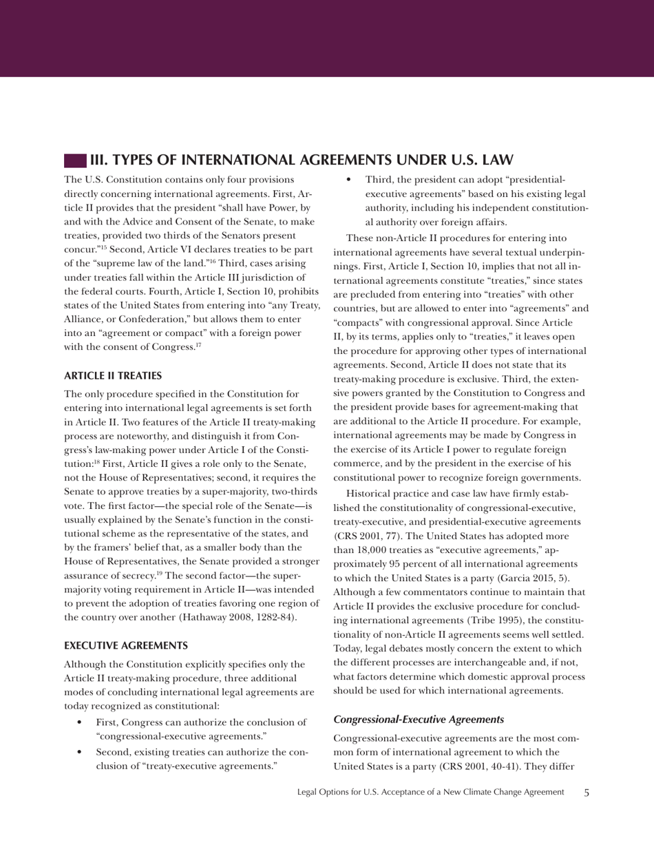 Legal Options for U.S. Acceptance of a New Climate Change Agreement - Center for Climate and Energy Solutions, Page 13