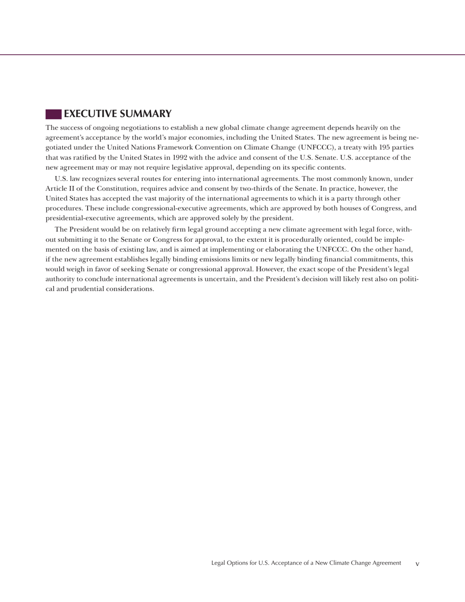 Legal Options for U.S. Acceptance of a New Climate Change Agreement - Center for Climate and Energy Solutions, Page 7