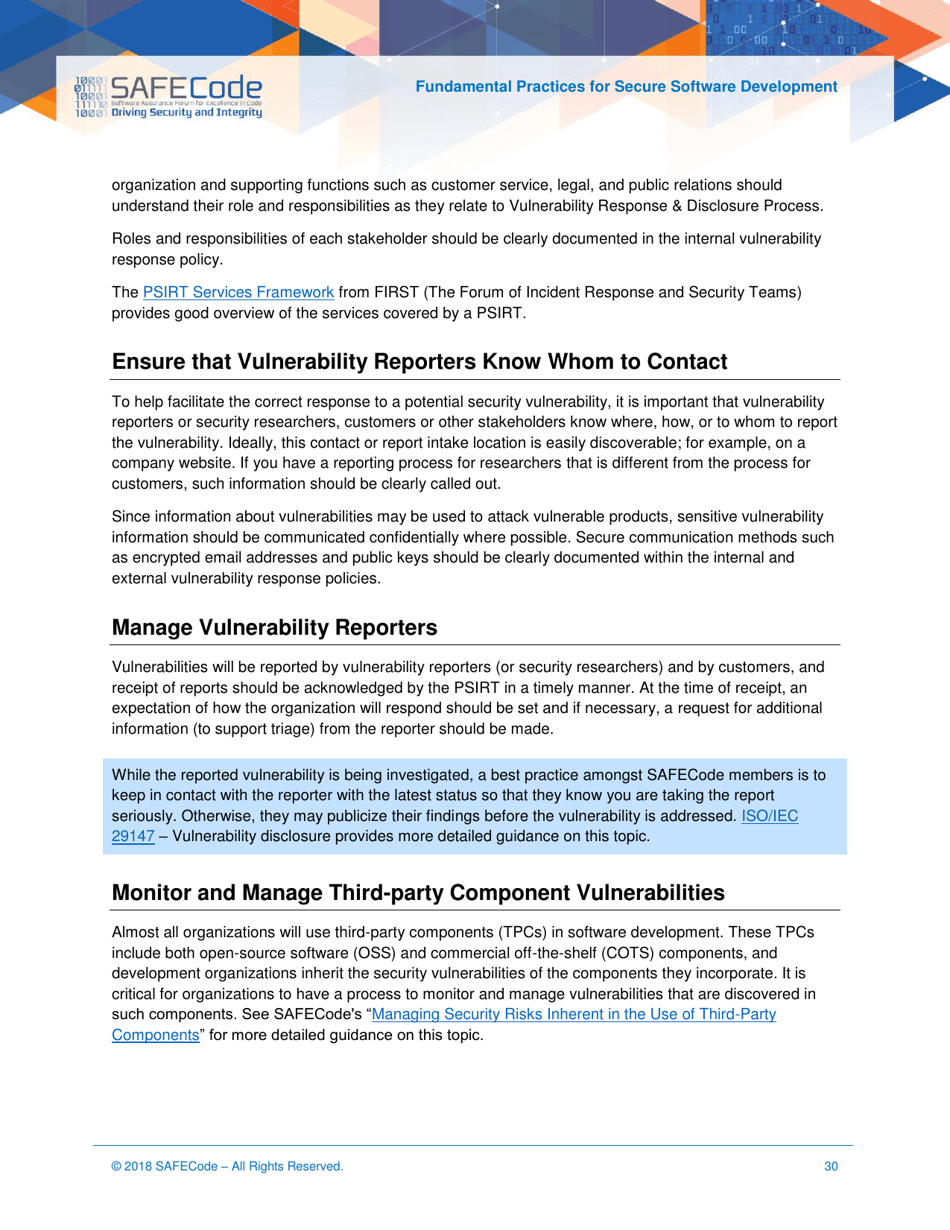 Fundamental Practices for Secure Software Development - Safecode, Page 30