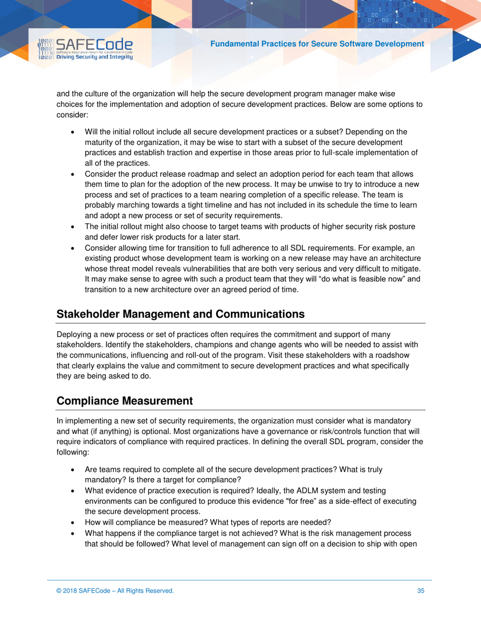 Fundamental Practices for Secure Software Development - Safecode, Page 35