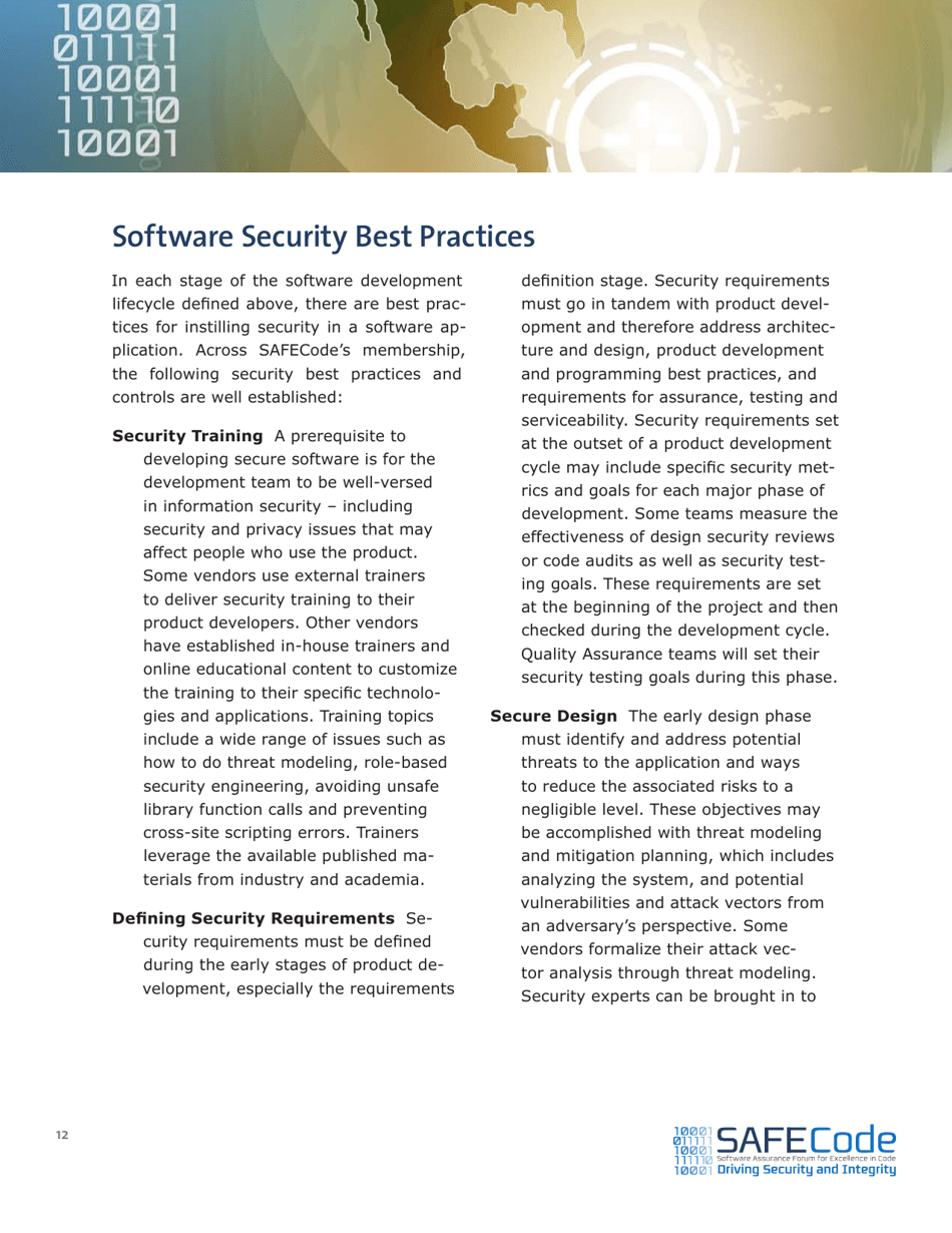 Software Assurance: an Overview of Current Industry Best Practices - Safecode, Page 12