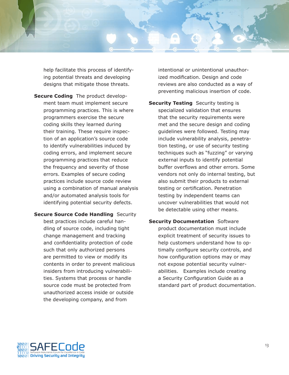 Software Assurance: an Overview of Current Industry Best Practices - Safecode, Page 13
