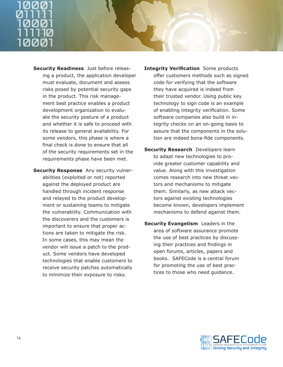 Software Assurance: an Overview of Current Industry Best Practices - Safecode, Page 14
