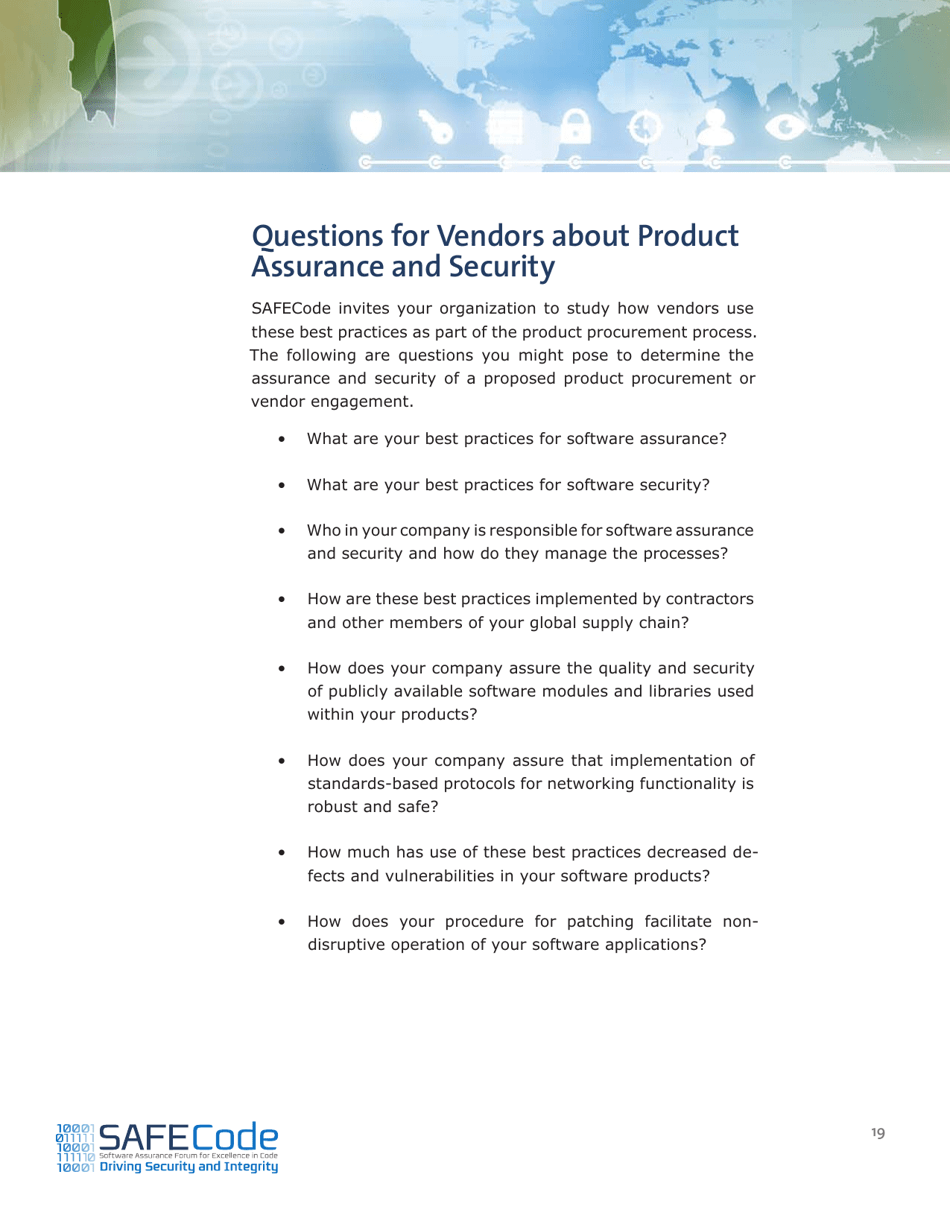 Software Assurance: an Overview of Current Industry Best Practices - Safecode, Page 19