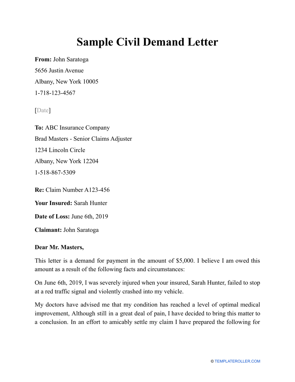 Sample Civil Demand Letter Download Printable PDF  Templateroller