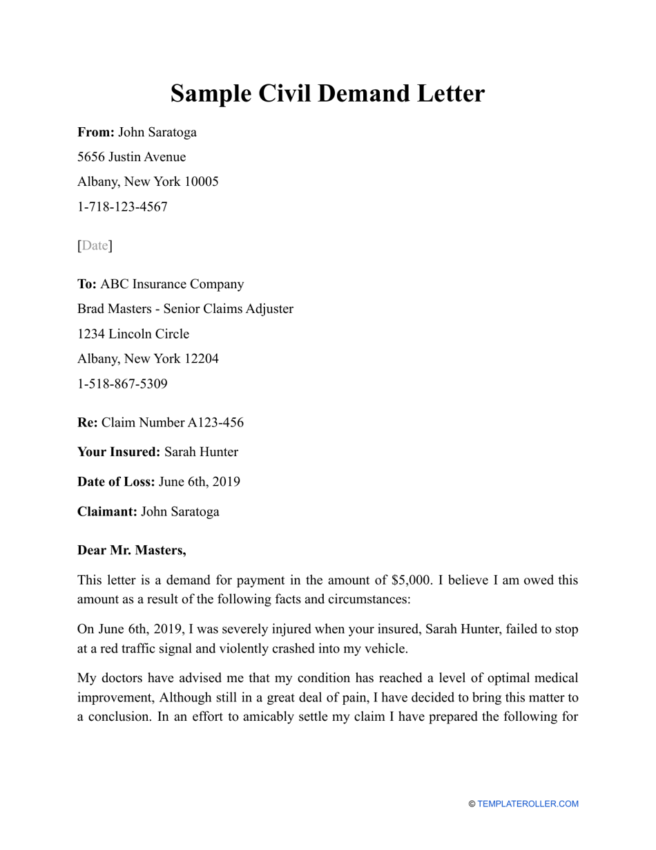 Sample Civil Demand Letter Fill Out Sign Online And Download PDF 