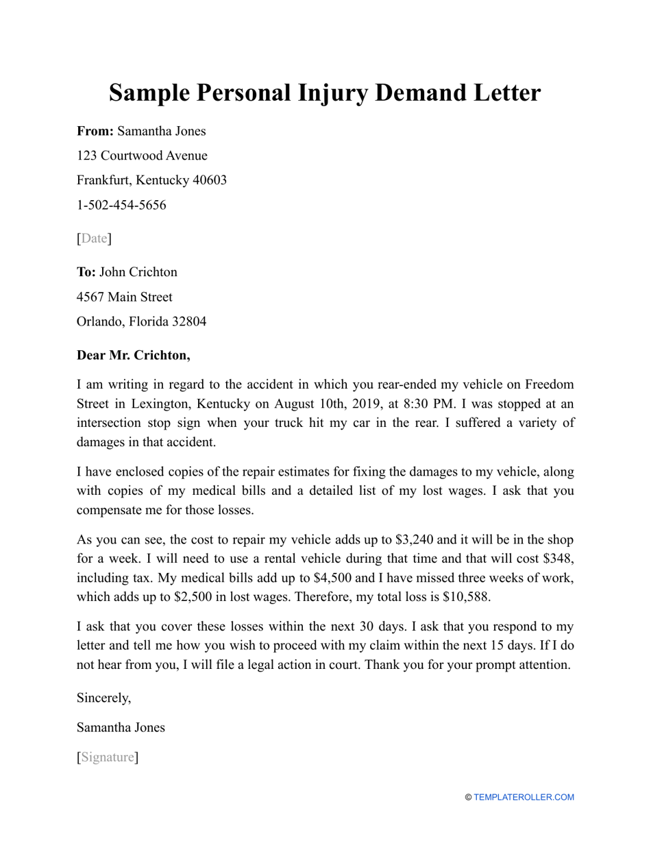 Sample Personal Injury Demand Letter Download Printable Pdf Templateroller