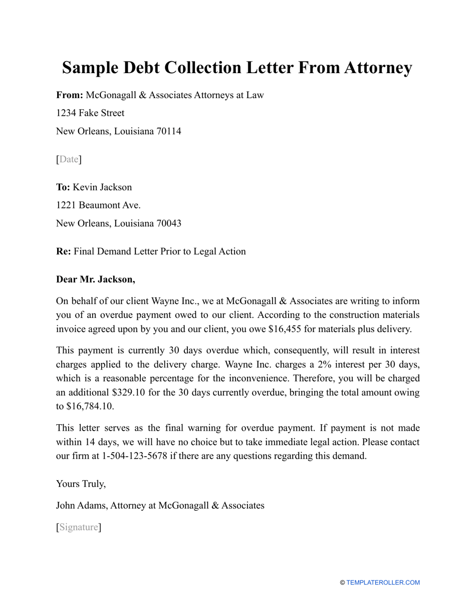 Sample Debt Collection Letter From Attorney Fill Out, Sign Online and