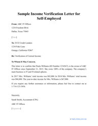 Document preview: Sample Income Verification Letter for Self-employed