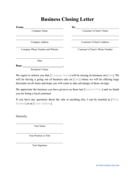 Business Closing Letter Template Download Printable PDF | Templateroller
