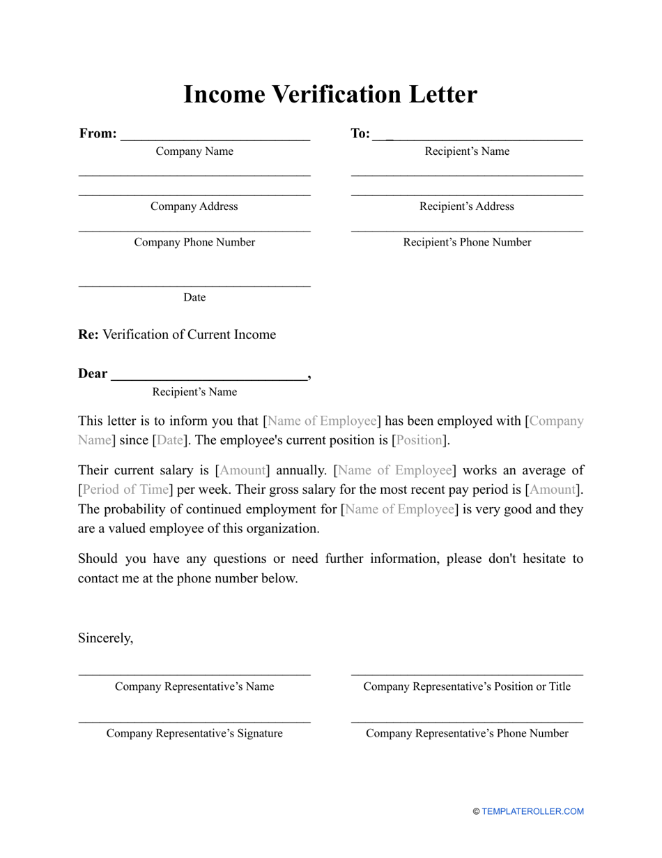 Printable Employee Income Verification Form