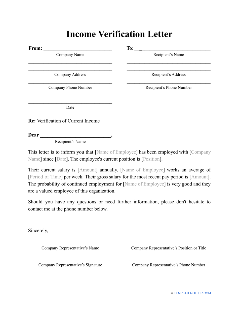 Income Verification Letter Template - Preview