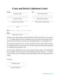 Document preview: Cease and Desist Collections Letter Template