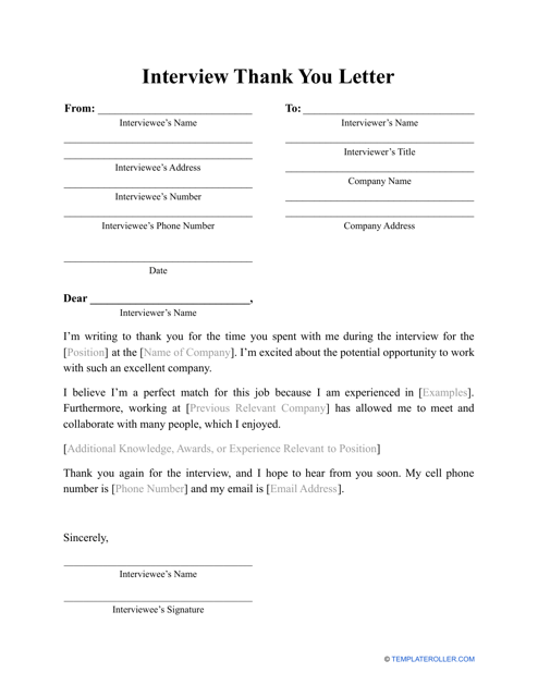 &quot;Interview Thank You Letter Template&quot; Download Pdf