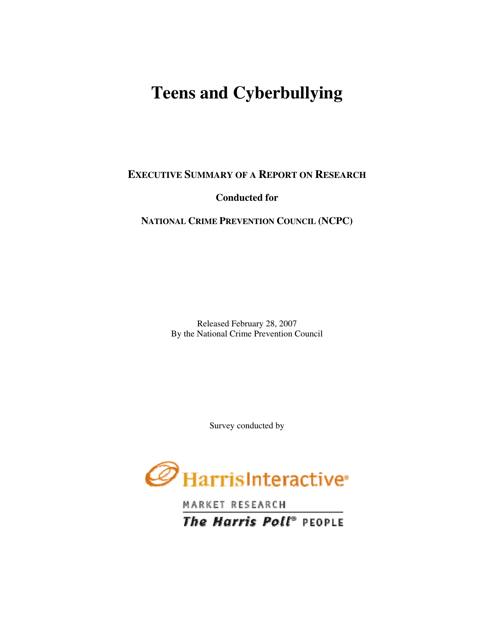 Teens and Cyberbullying: Executive Summary of a Report on Research - National Crime Prevention Council Download Pdf