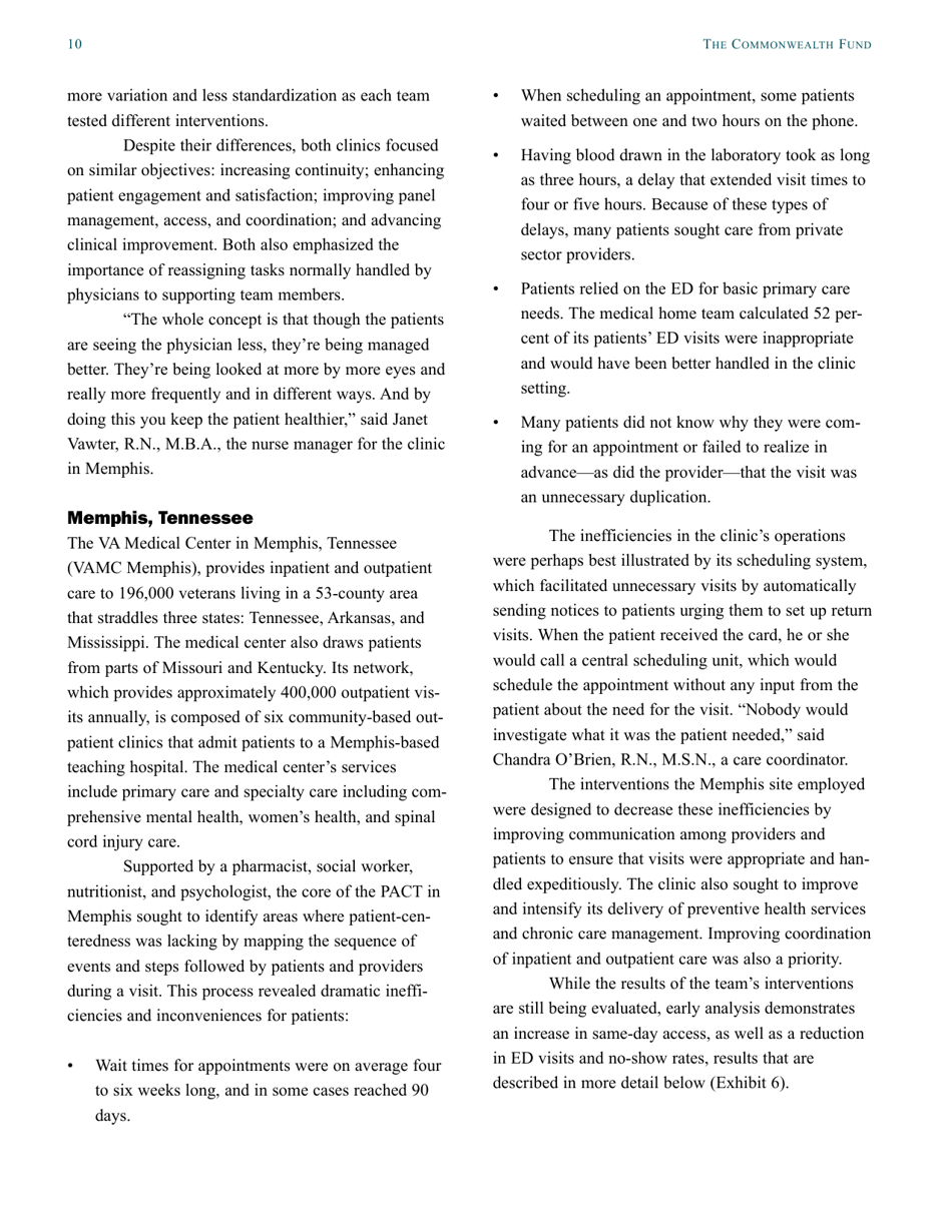 The Veterans Health Administration: Implementing Patient-Centered Medical Homes in the Nations Largest Integrated Delivery System - the Commonwealth Fund Case Study, Page 10