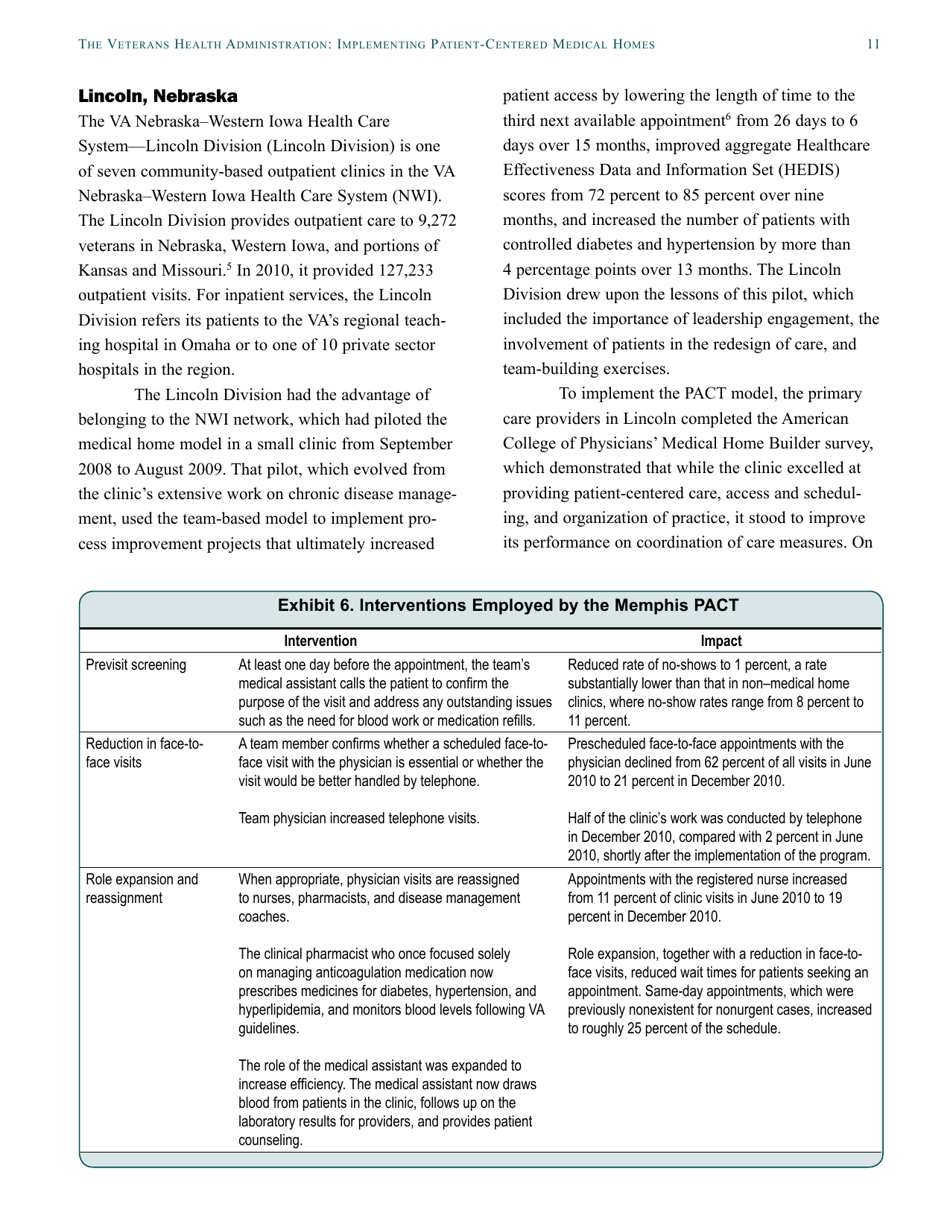 The Veterans Health Administration: Implementing Patient-Centered Medical Homes in the Nations Largest Integrated Delivery System - the Commonwealth Fund Case Study, Page 11