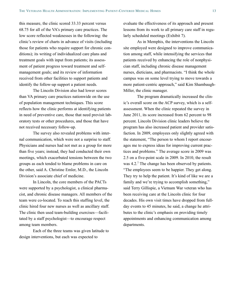 The Veterans Health Administration: Implementing Patient-Centered Medical Homes in the Nations Largest Integrated Delivery System - the Commonwealth Fund Case Study, Page 13