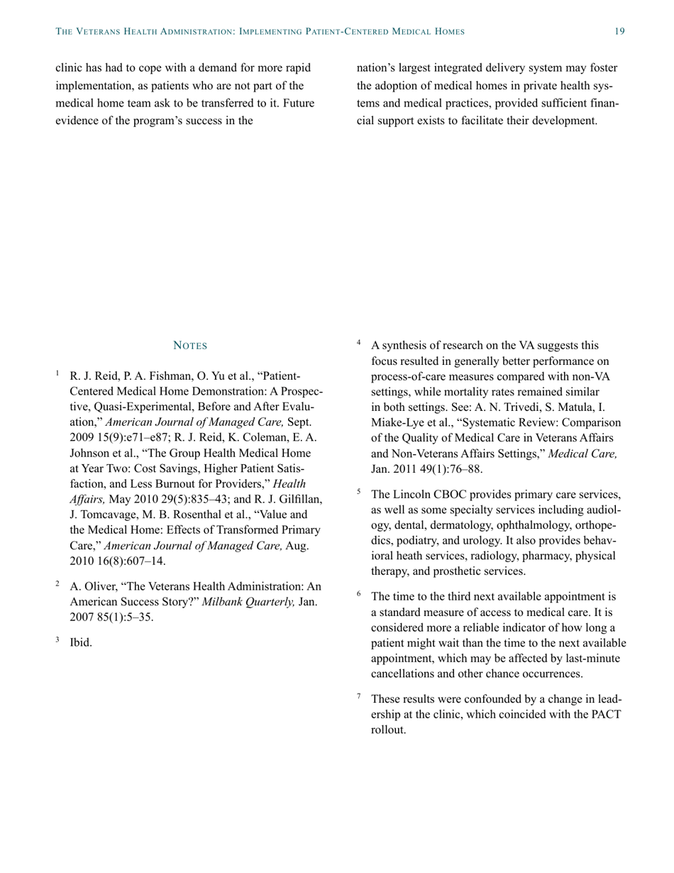 The Veterans Health Administration: Implementing Patient-Centered Medical Homes in the Nations Largest Integrated Delivery System - the Commonwealth Fund Case Study, Page 19