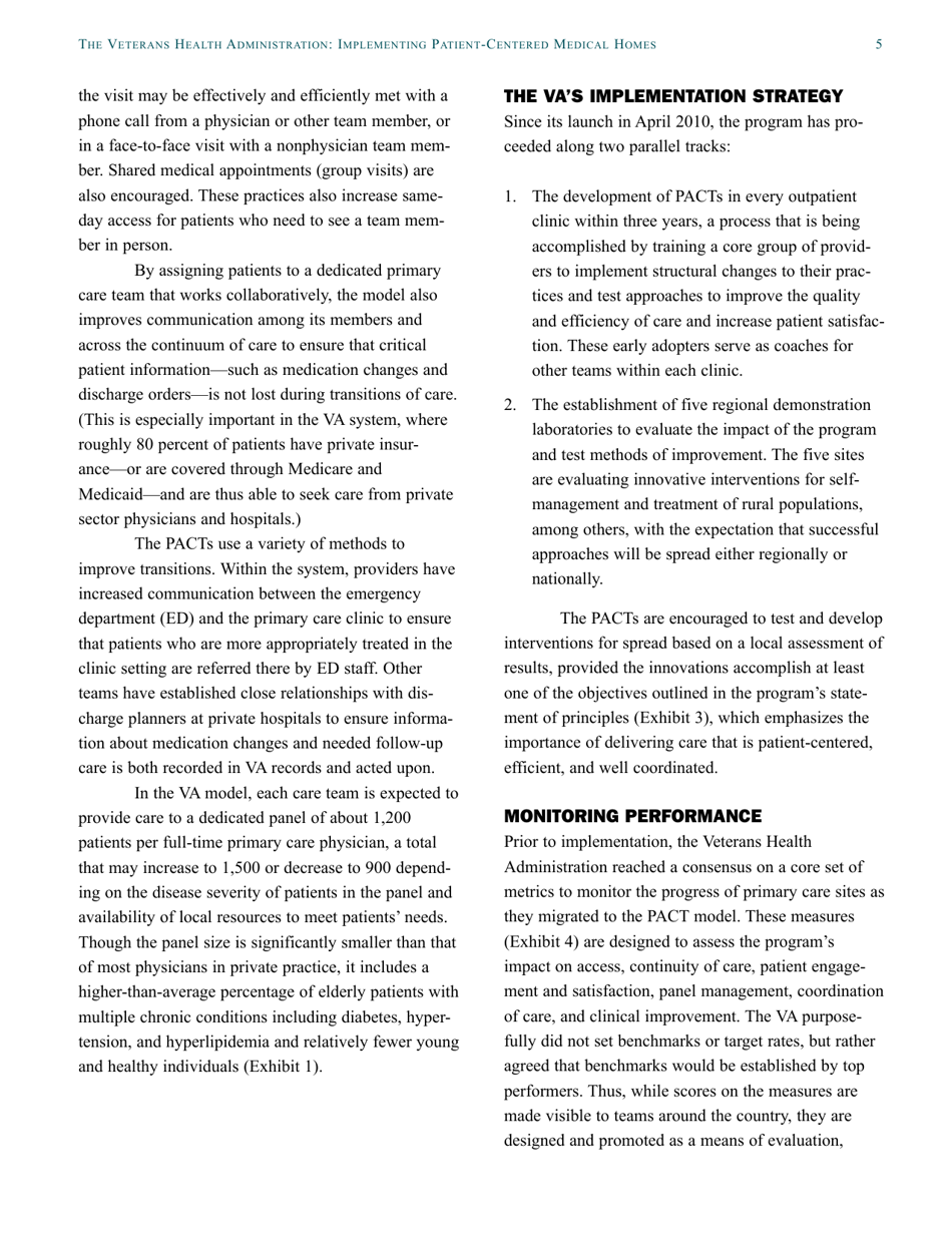 The Veterans Health Administration: Implementing Patient-Centered Medical Homes in the Nations Largest Integrated Delivery System - the Commonwealth Fund Case Study, Page 5