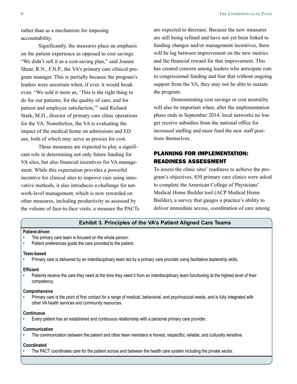 The Veterans Health Administration: Implementing Patient-Centered Medical Homes in the Nations Largest Integrated Delivery System - the Commonwealth Fund Case Study, Page 6