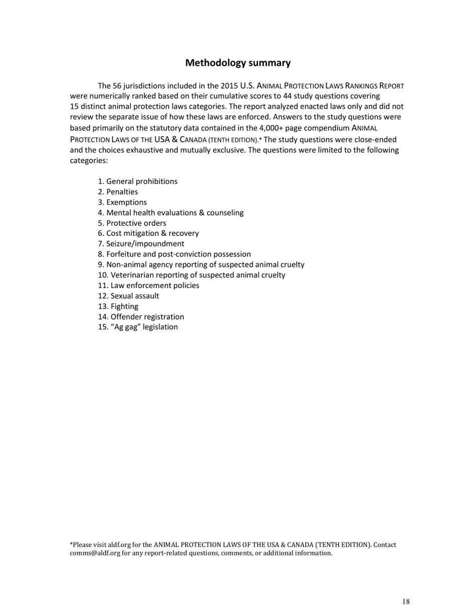 U.S. Animal Protection Laws Rankings: Comparing Overall Strength  Comprehensiveness - Animal Legal Defense Fund, Page 19