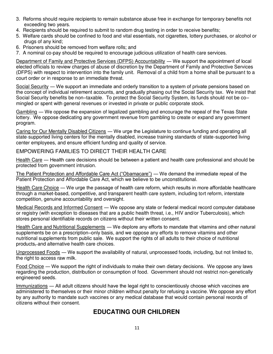 Report of Platform Committee - Republican Party of Texas, Page 19