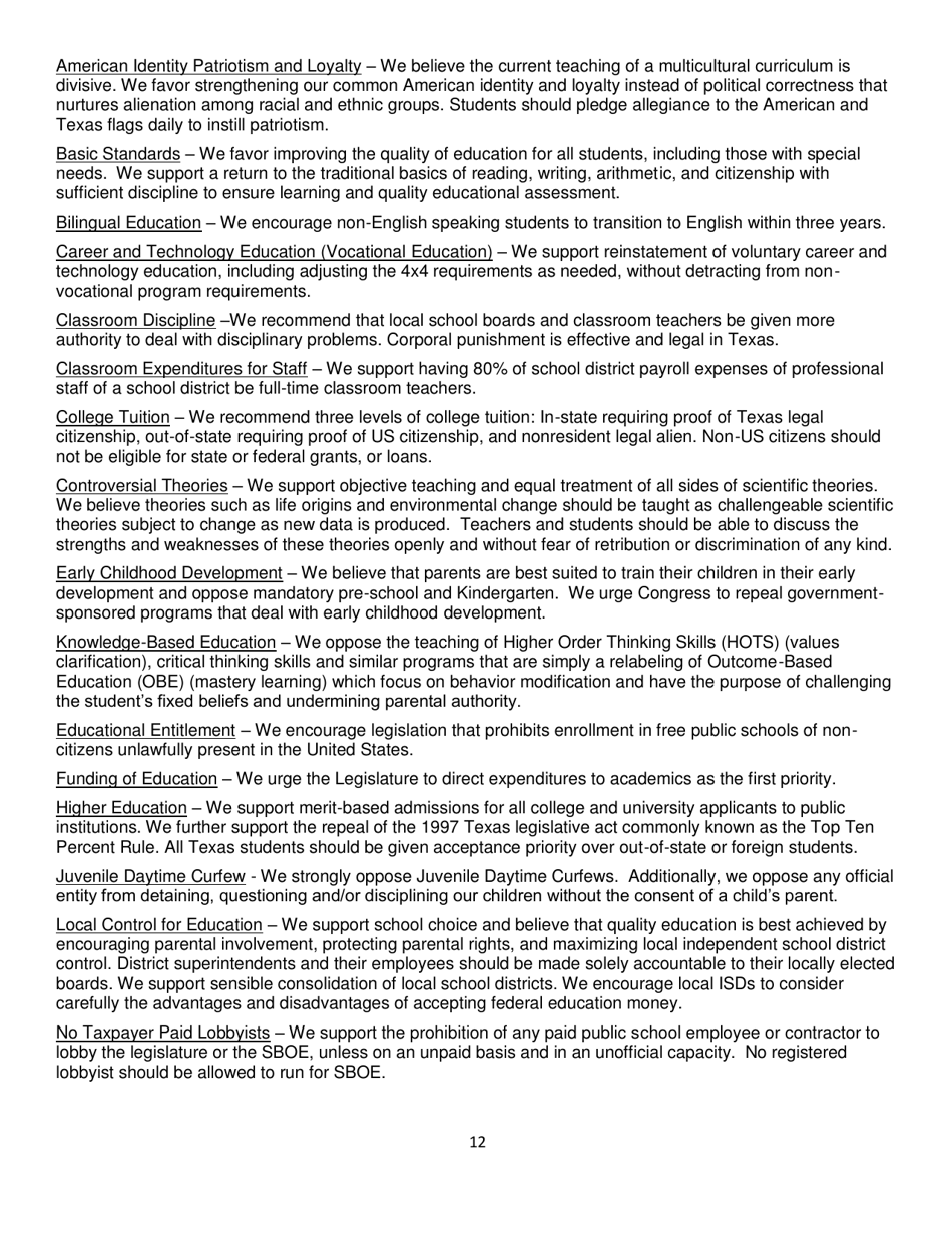 Report of Platform Committee - Republican Party of Texas, Page 20