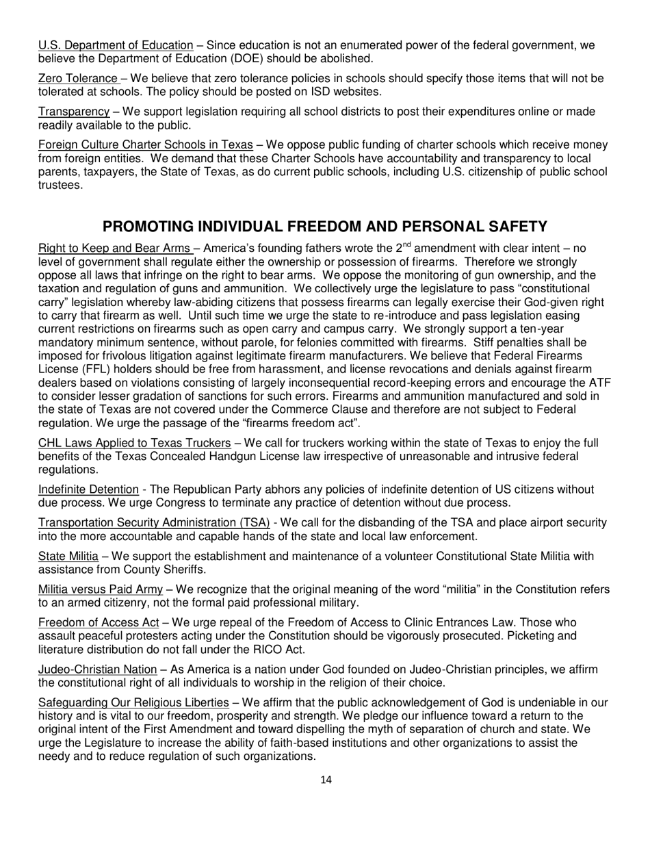 Report of Platform Committee - Republican Party of Texas, Page 22