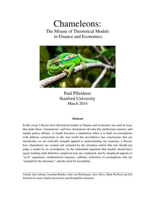 Chameleons: the Misuse of Theoretical Models in Finance and Economics - Paul Pfleiderer, Stanford University